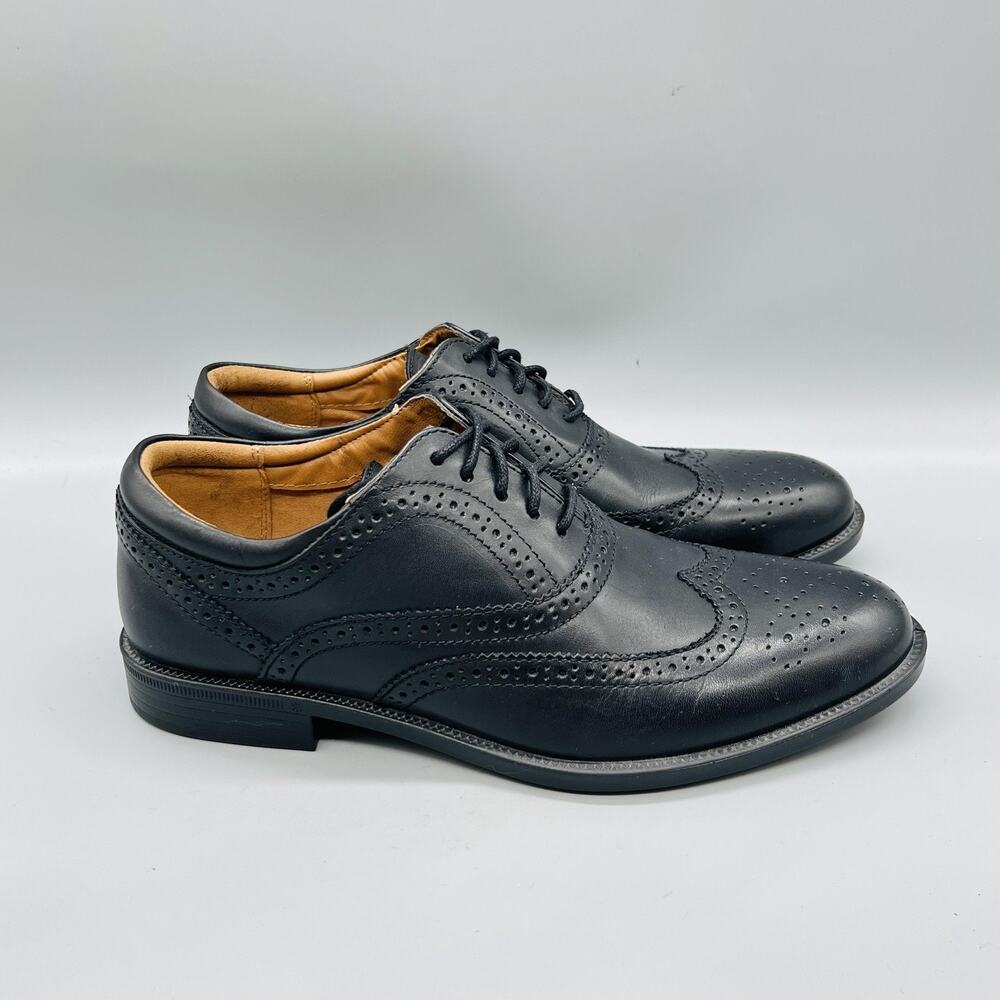 GH Bass & Co Shoes Mens 8.5 Black Leather Flex Step Wingtip Oxford Dress Brogue‎